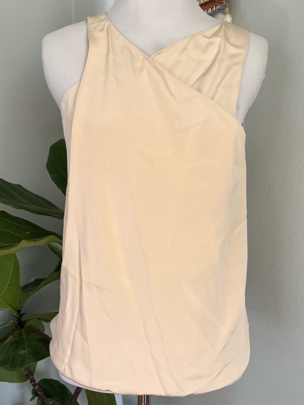 Peter Cohen Neutral Crossover Silk Sleeveless Blouse